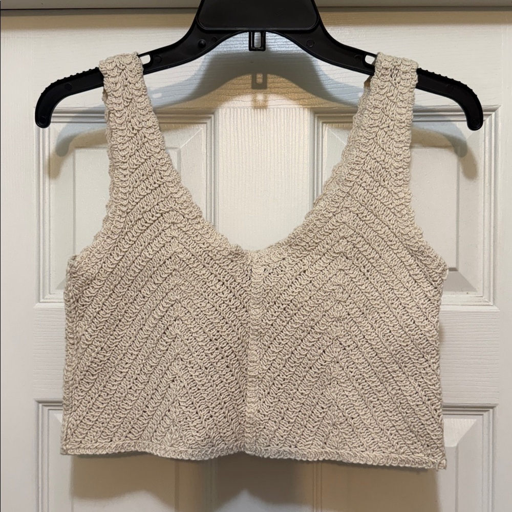 Desigual Crochet Knit Crop Tank Top XS Cream Boho Button Detail - Picture 3 of 5
